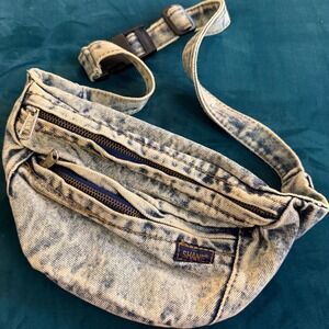 Shane Acid Wash Denim Fanny Pack Blue Vintage 80s 90s Waist Bag